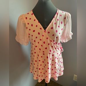 Torrid Pink Kisses Wrap Blouse NWT